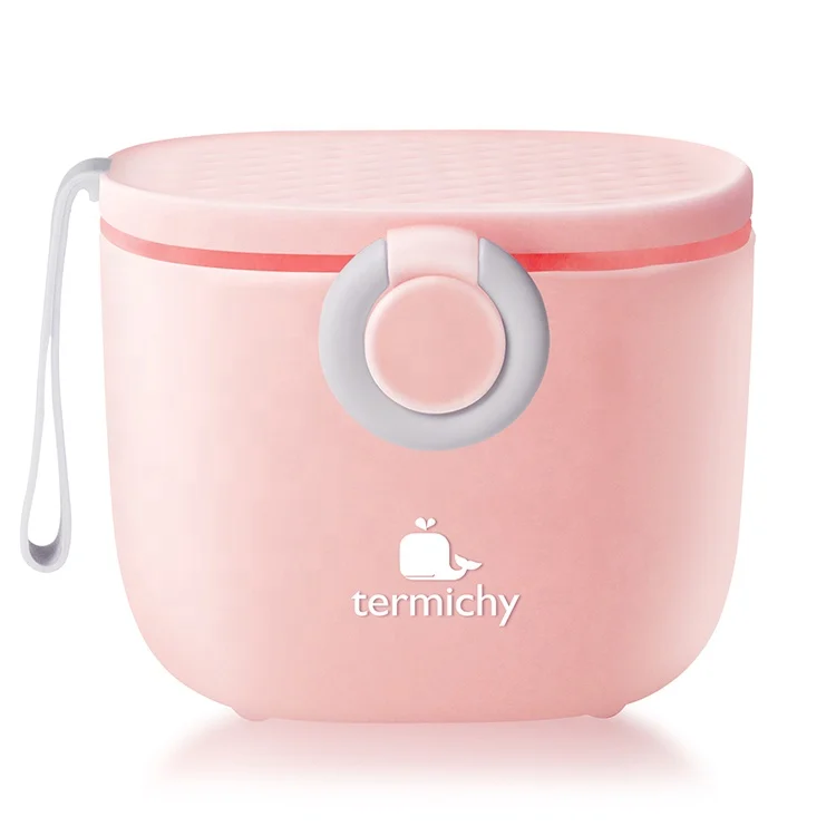Pink 500ml square milk powder dispenser with carry handle and closed lid