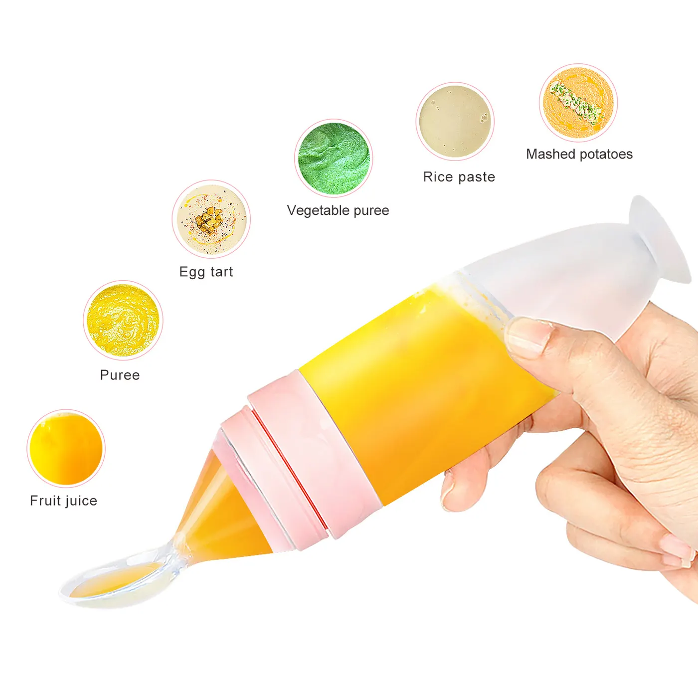 White 90ml silicone spoon feeder with integrated spoon and dust-free lid