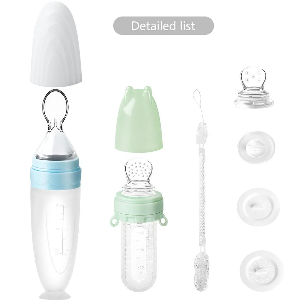 Pink 2-in-1 baby feeding spoon and pacifier set with suction cup base and filter lid