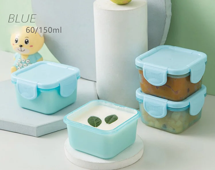 Plastic baby food storage box with label and OPP bag packaging
