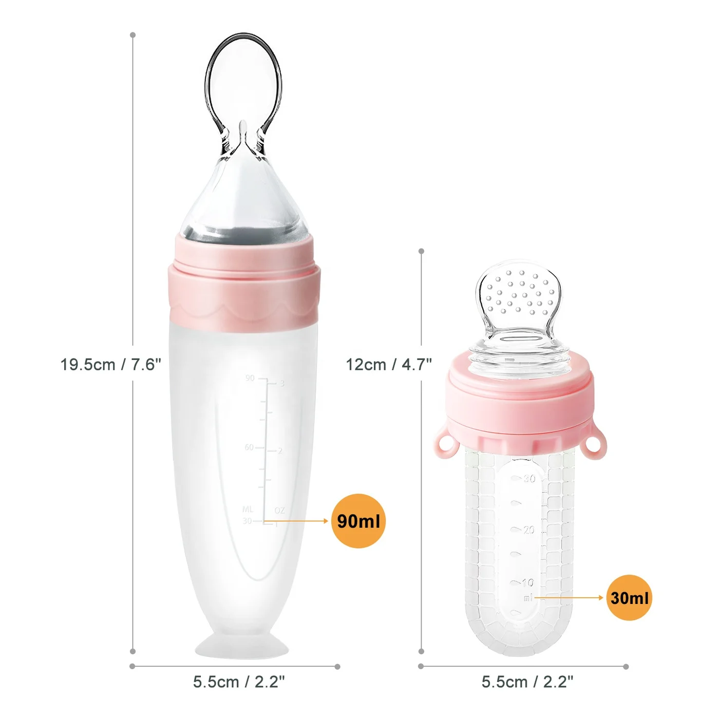 Blue 2-in-1 baby feeding set showing the teether feeder with two pacifier sizes