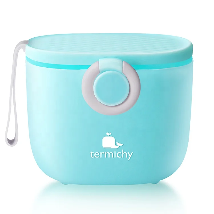 Grey 500ml square milk powder dispenser standing upright with handle