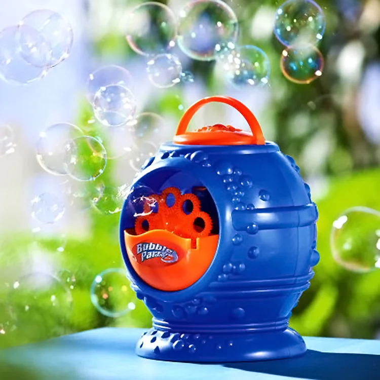 Bubble machine placed on a table with solution reservoir filled