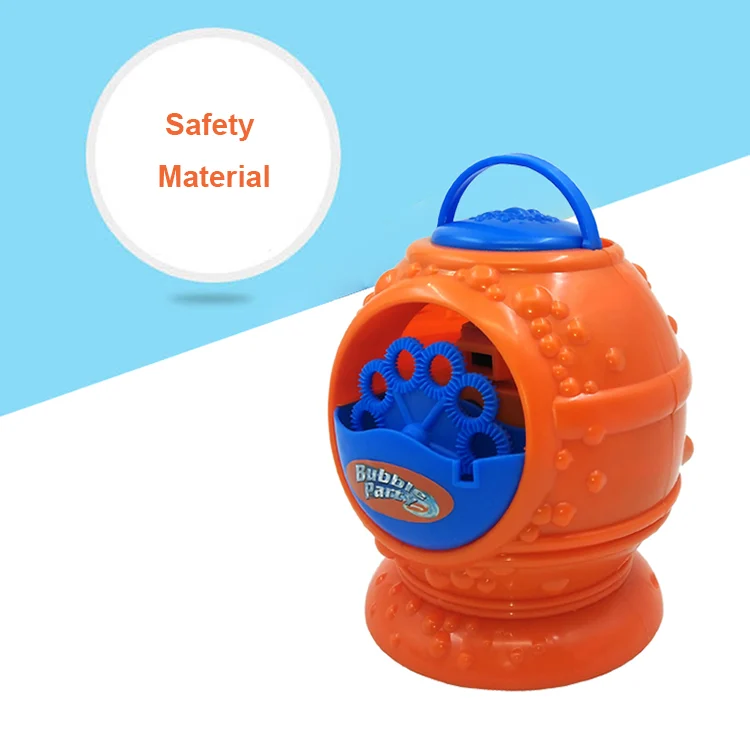 Bubble machine with the lid open, showing internal motor and wands