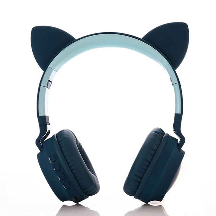 Pink cat ear wireless headphones with soft ear pads and foldable headband
