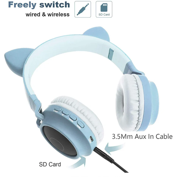 Grey cat ear headphones with the ear cup folded
