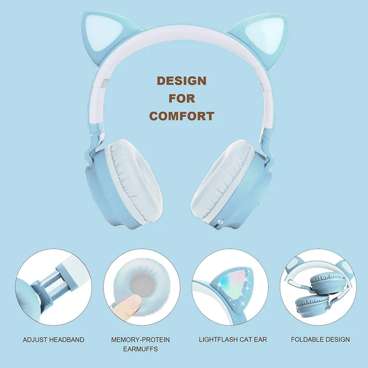 cat ear music MP3 FM noise cancelling kids wireless headphones with Mic