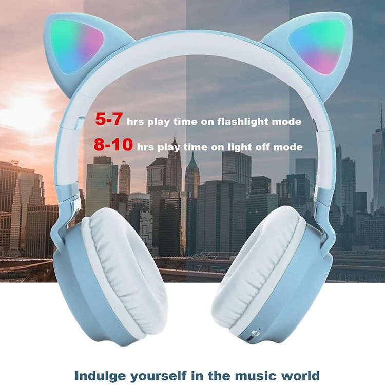 cat ear music MP3 FM noise cancelling kids wireless headphones with Mic