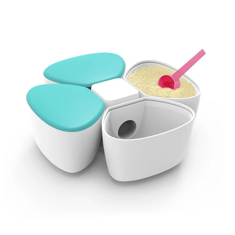 Dispenser open showing all four 180ml compartments with separate seals