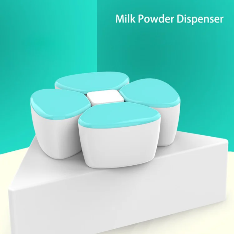 Dispenser with a spoon inside one compartment, demonstrating use