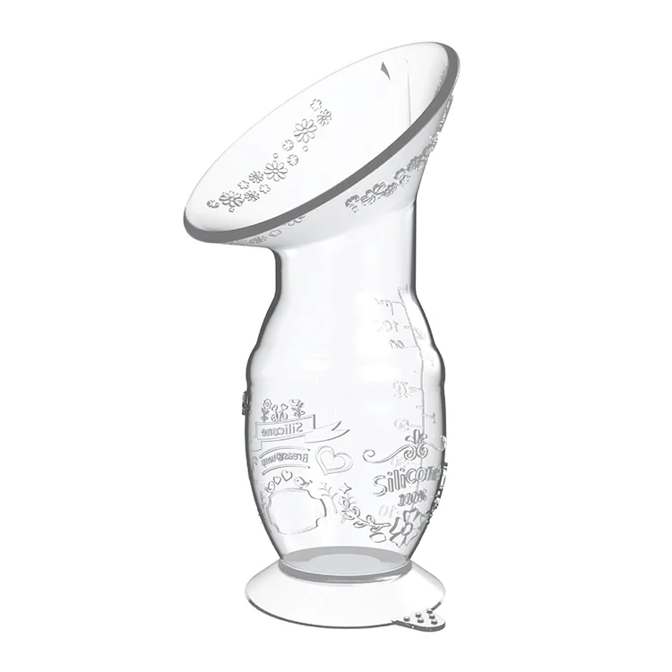 Silicone breast pump with the mouth end facing down, showing the open end