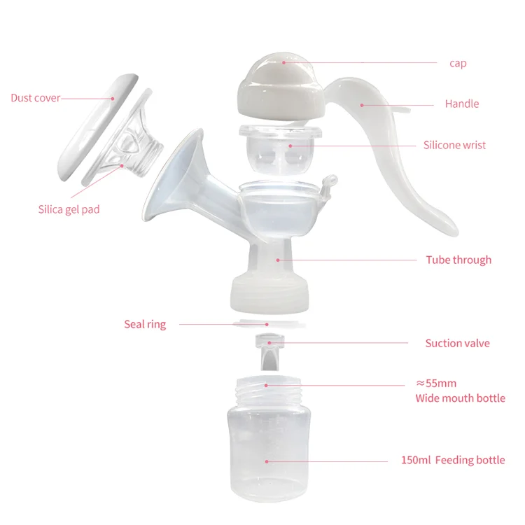 Portable manual vacuum ultra-quiet breast pump