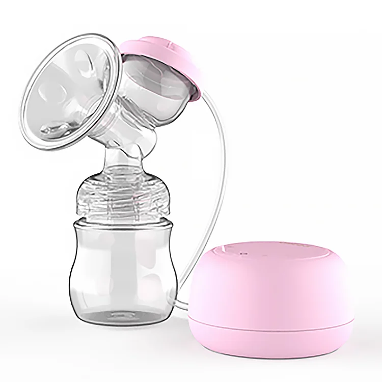 Electric breast pump standing upright with closed lid and battery indicator light