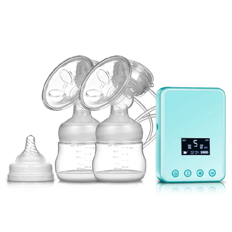Front view of adjustable 9-level quiet breast pump with LED screen and closed system