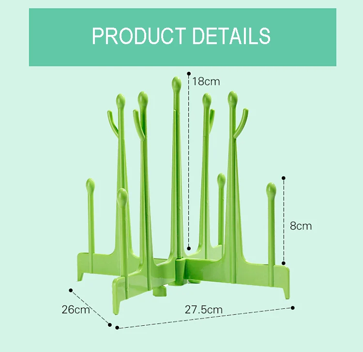 Blue baby bottle drying rack with bottles and nipples on branches