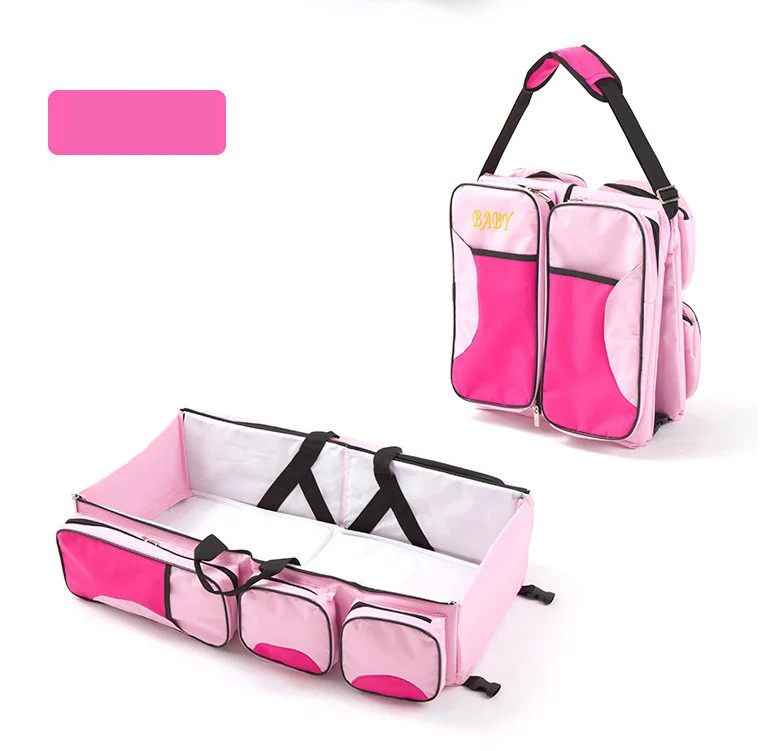 Close-up of the 5 zip compartments and insulated bottle cooler inside the bag