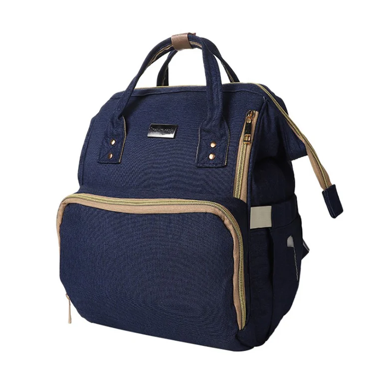 Extra large convertible baby backpack bag in navy blue with L-shaped back opening