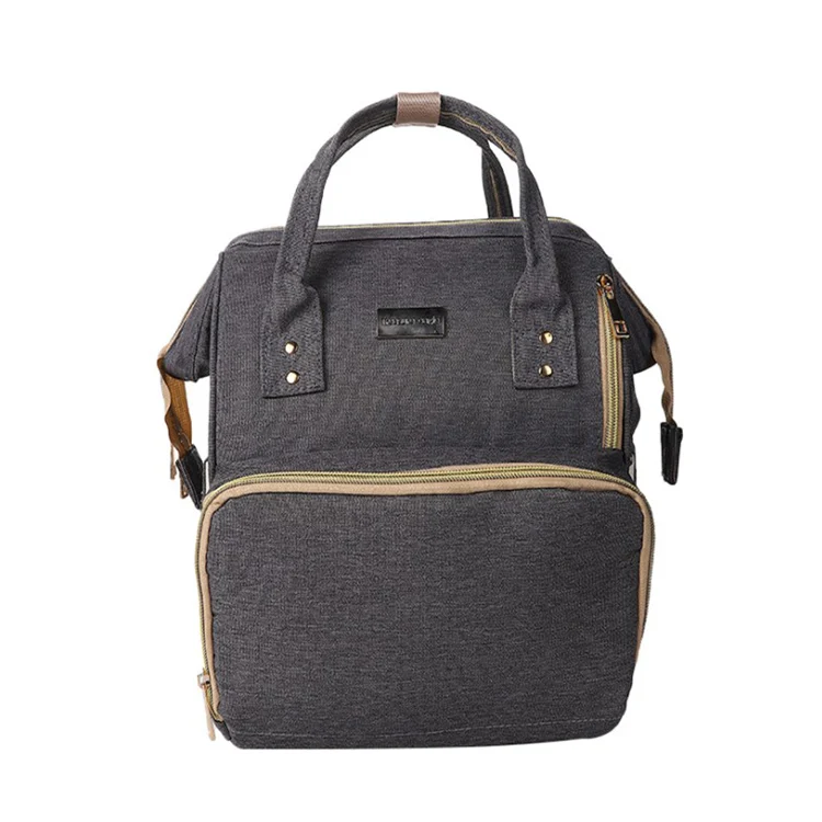 Front view of the bag with logo placement and multiple zippers