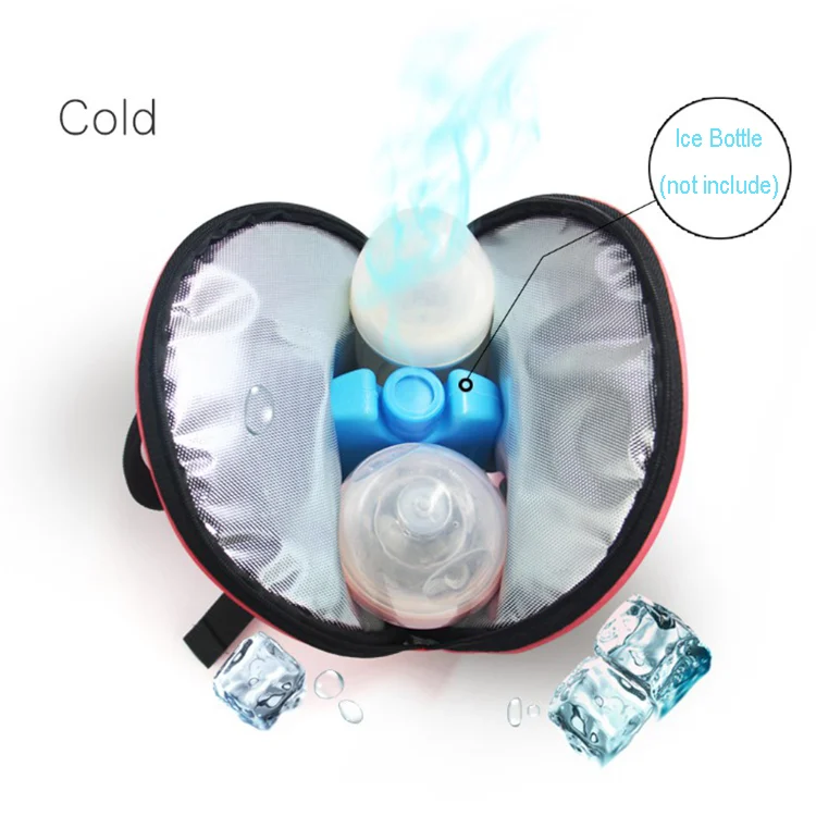 Baby bottle bag laid flat with adjustable strap visible