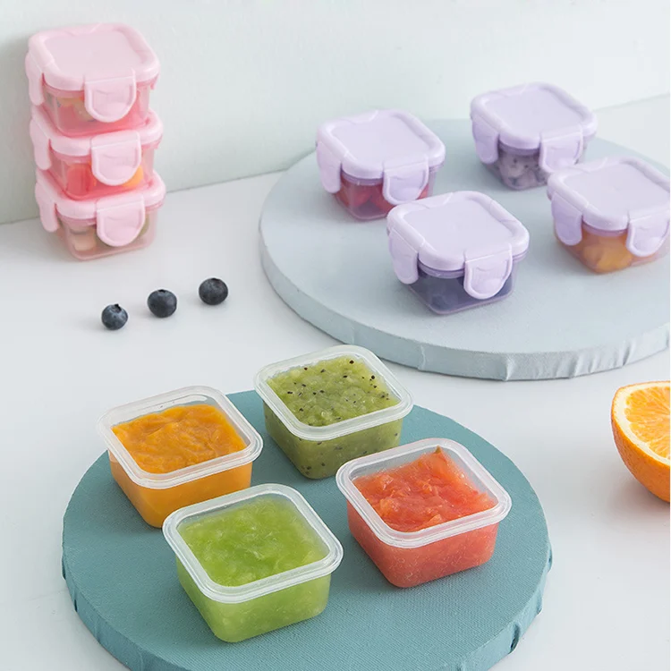 Set of five 60ml baby food containers stacked together
