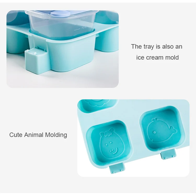 Mold filled with puree in each compartment, showing portion control