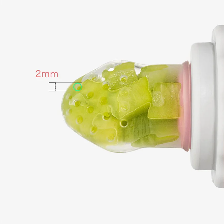 Feeder in use with a baby, showing mouth fit and feeding action