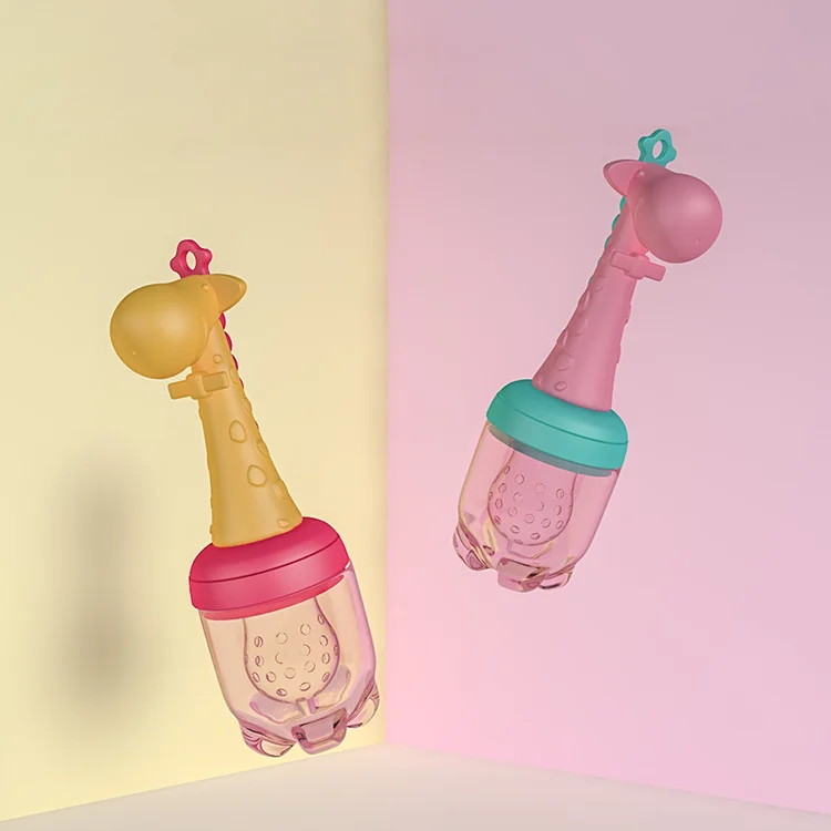 Giraffe pacifier with mesh removed, showing the soft silicone base
