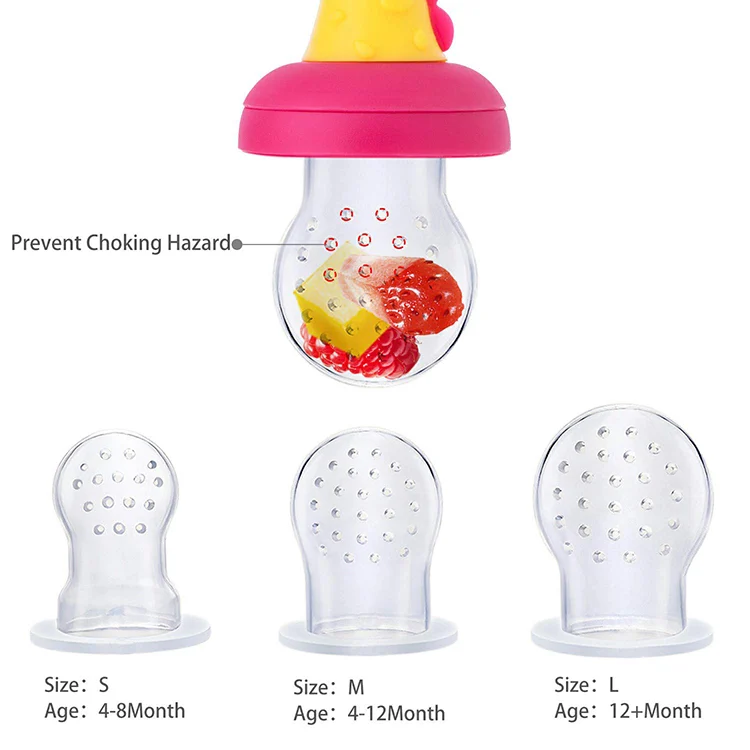 Three pacifiers in different mesh sizes (S, M, L) laid out side by side