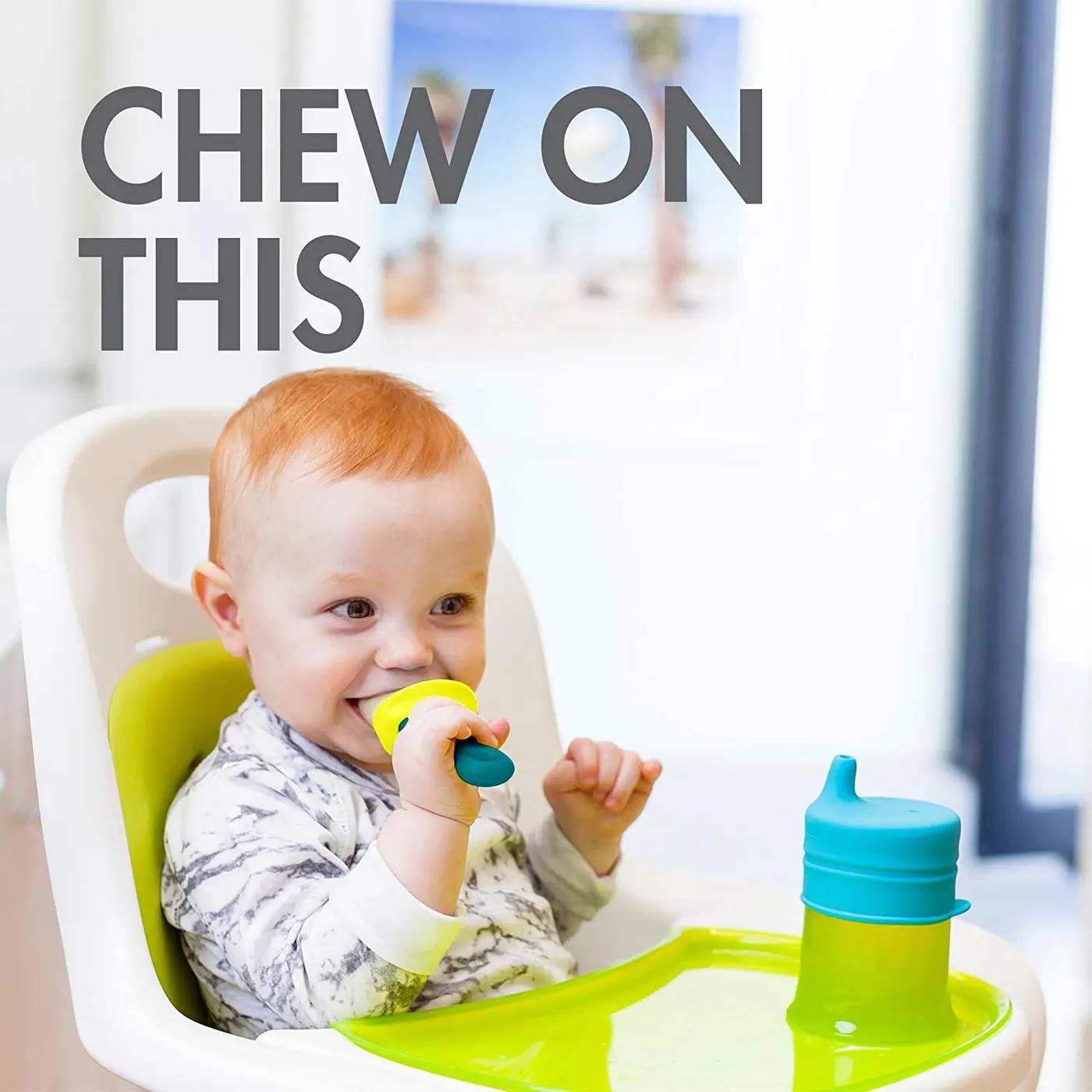 Pacifier with mesh cover in place, showing food containment