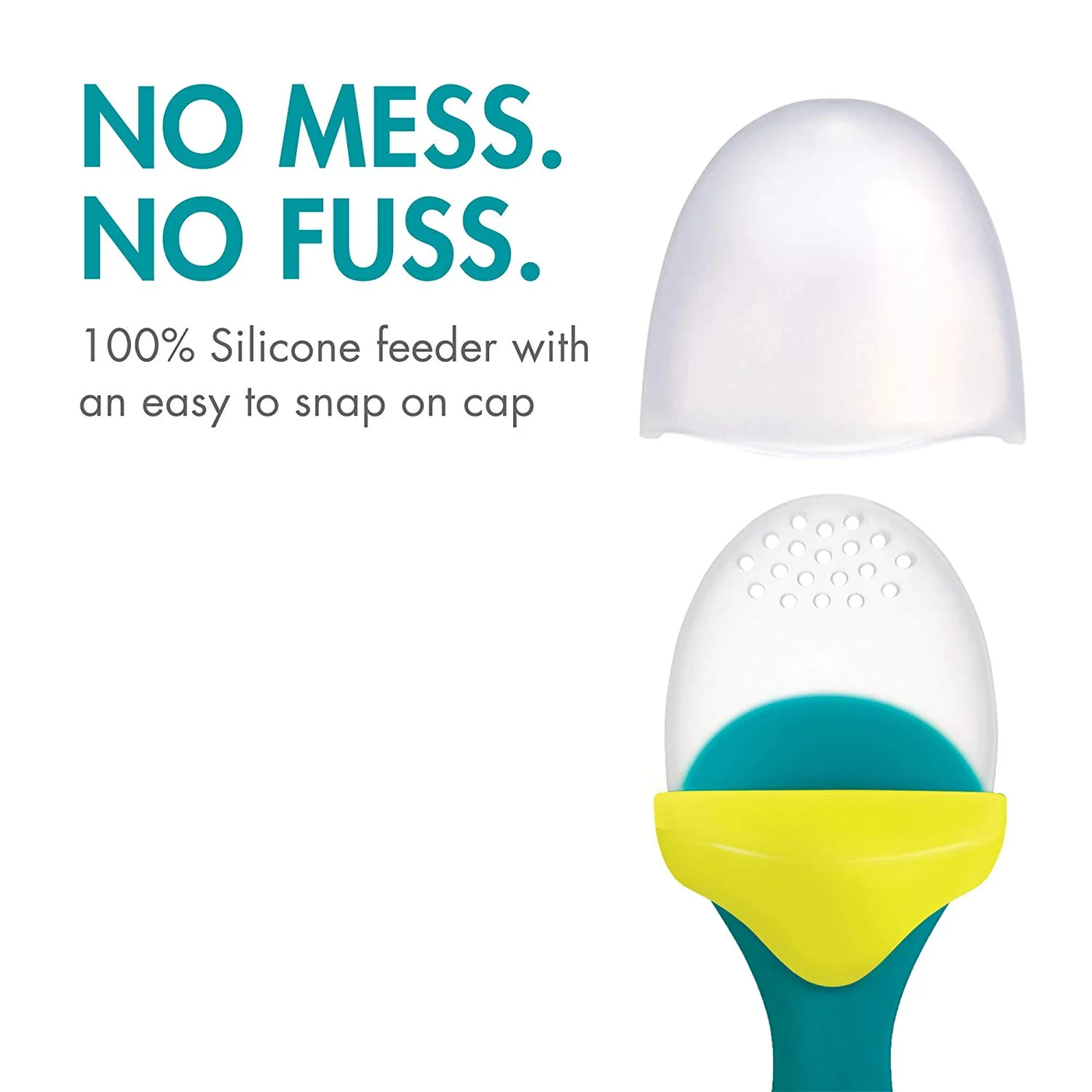 Side view of the pacifier showing the 2.25 x 5 inch size and soft silicone