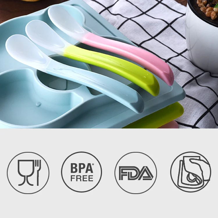 Silicone plate and spoon in use during a toddler meal