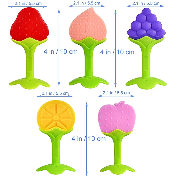Teether set with one piece removed, showing the internal structure and hole design