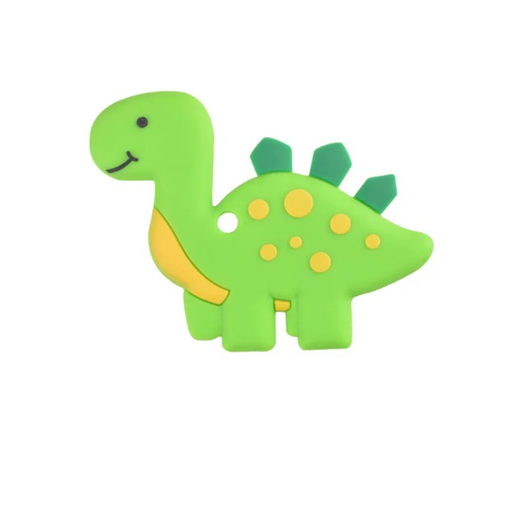 Stegosaurus silicone teether toy in pink, placed on a white background