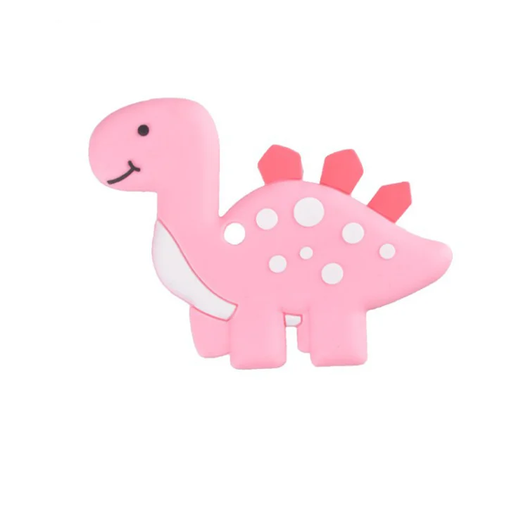Stegosaurus silicone teether toy in green, with a close-up of the textured surface