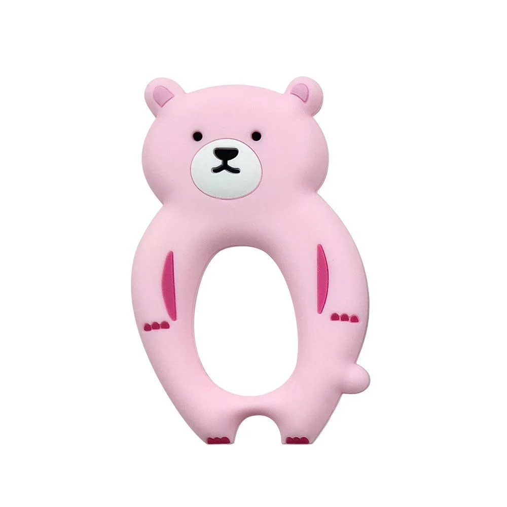 Teether with the silicone clip attached to a stroller handle