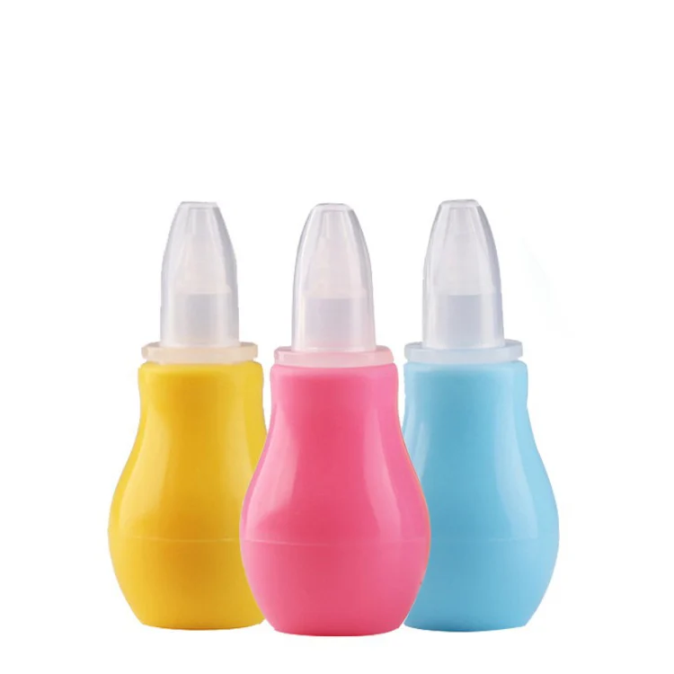 Blue baby nasal aspirator with soft silicone nozzle and manual pump