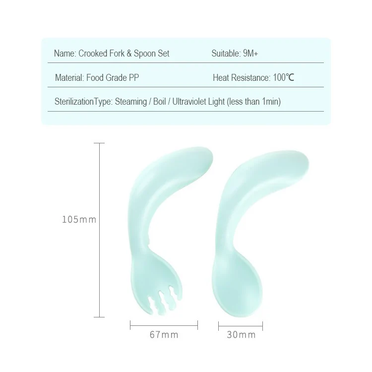 2pcs set PP Safety Infant Self Feeding Curved Fork Spoon