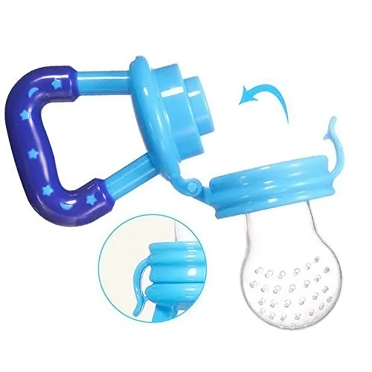 Green baby fruit feeder pacifier with the nipple removed