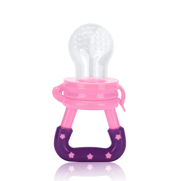 Blue baby fruit feeder pacifier with antiskid handle and safety lock