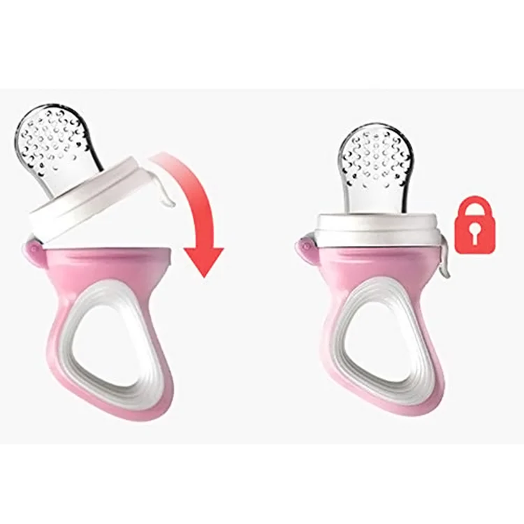 Pacifier feeder with cover removed, showing the filled silicone pouch