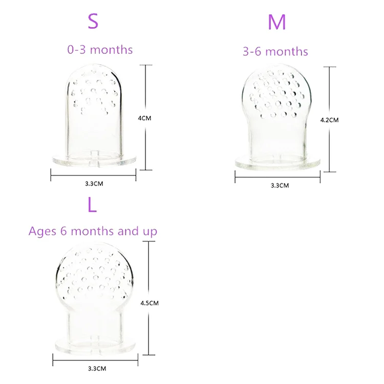 Feeder pacifier with mesh insert in place, showing food flow through small holes