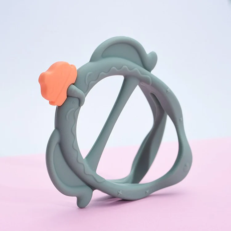 Close-up of the elephant-shaped silicone teething bracelet with bowknot