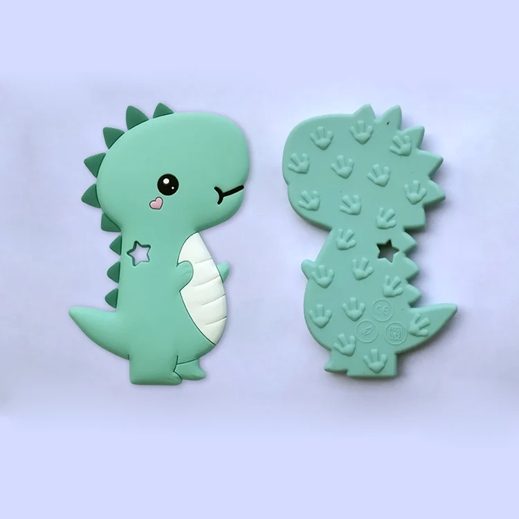 Dinosaur teether toy with close-up of textured surface and no seams