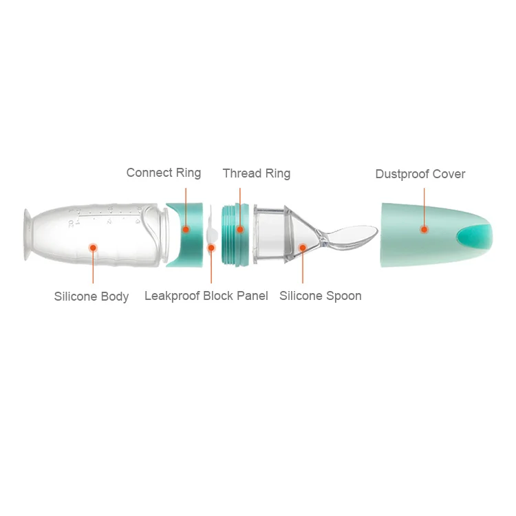 Squeeze spoon food feeder with the sealing cover removed