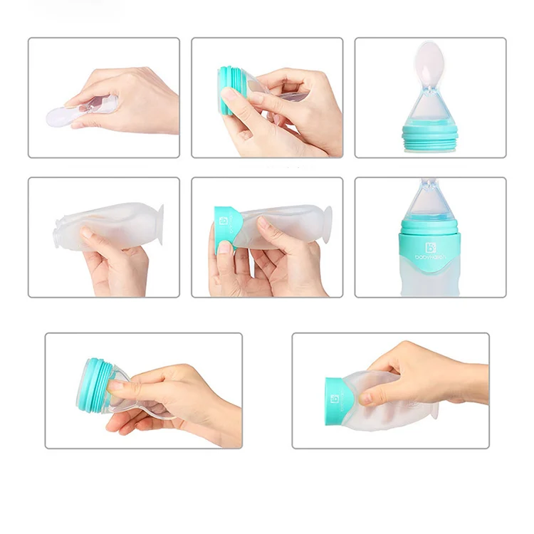 Silicone Squeeze Baby Food Dispensing Spoon Bottle with Suction Stand