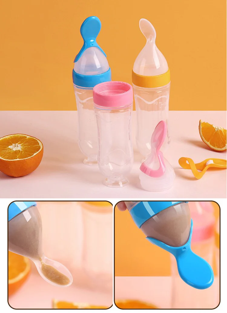 Feeding bottle with the spoon head and spacer removed, showing internal structure