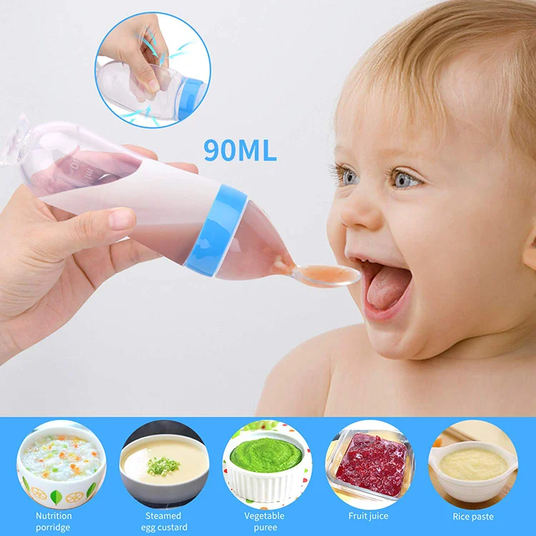 Silicone Feeding Bottle Squeeze Baby Food Feeder With Suction Cup