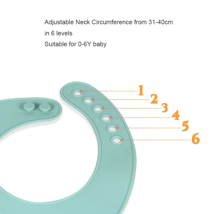 Silicone baby bib laid flat, showing the soft, pliable material and smooth surface