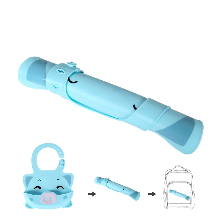 Silicone baby bib with the collar adjusted to the smallest size