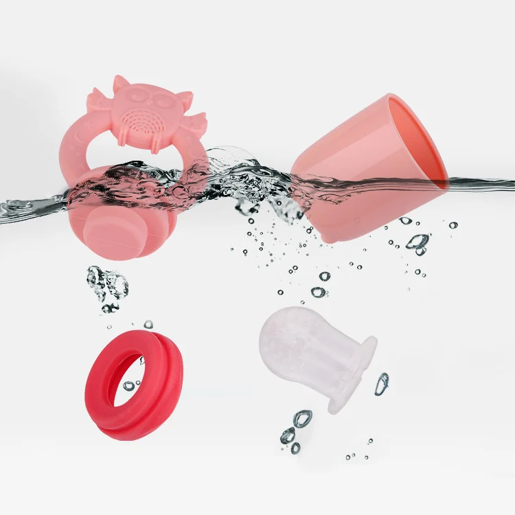 Set of three different animal-shaped silicone feeders in various colours